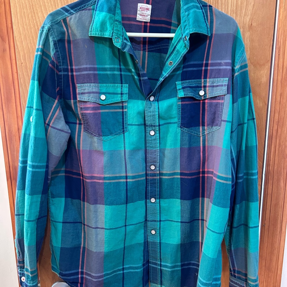 Mossimo Supply Co. Women’s Large Green & Blue Plaid Button-Down Shirt